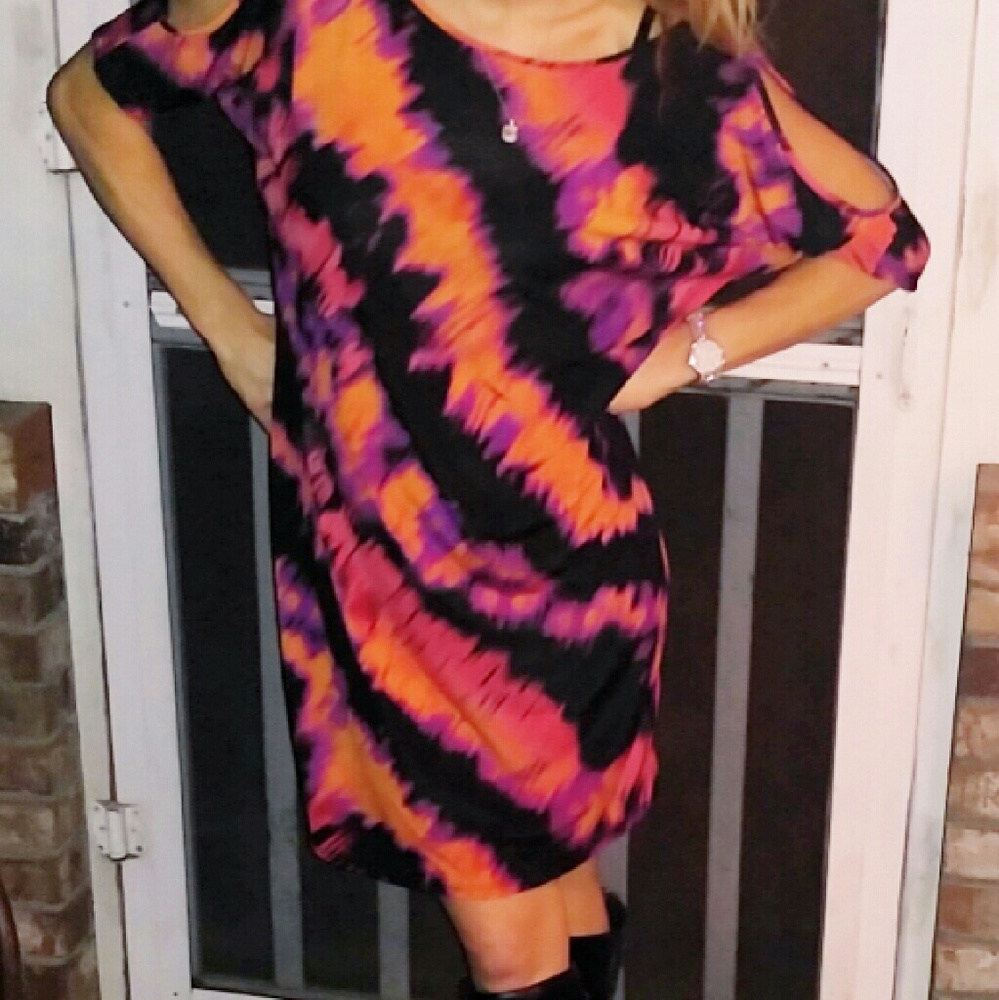 Fun, Vivid-Colored, Dress with Open Armed Sleeves
